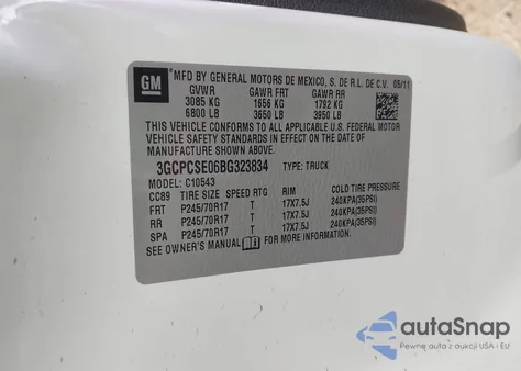 2011 Chevrolet Silverado 1500 Lt из США, поврежденный, VIN 3GCPCSE06BG323834